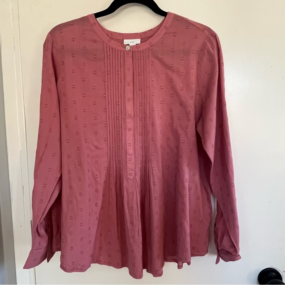 J.Jill Clip Dot Pleated Cotton Tunic Top Blouse Dusty Rose Size Medium Prairie